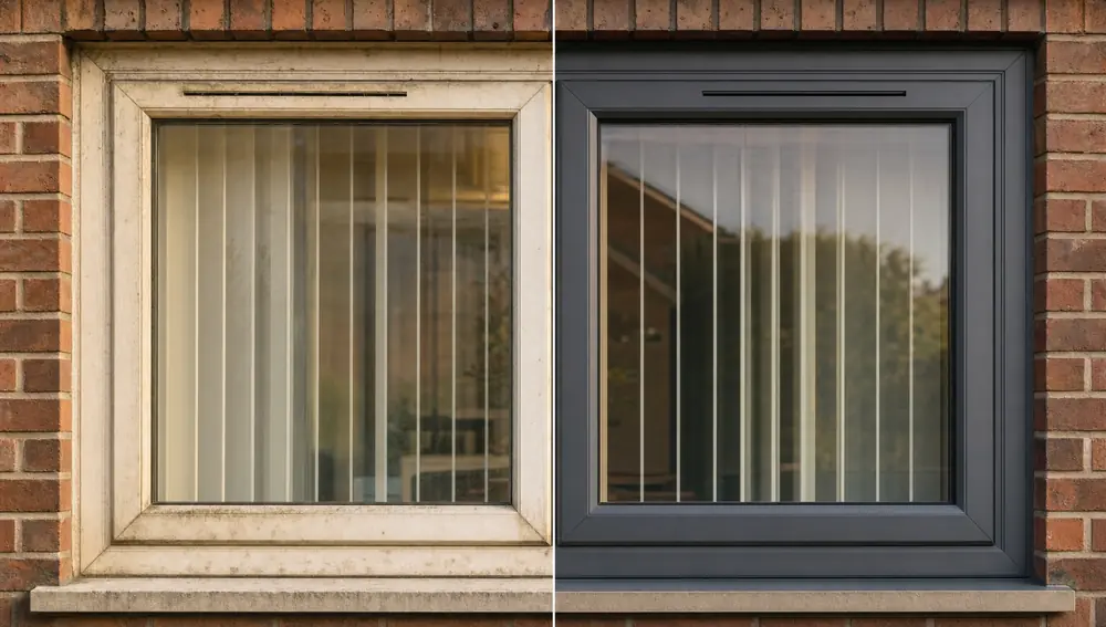 Before and after: uPVC Windows resprayed Anthracite RAL 7016, Lewes